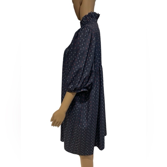 High Neck Dress in Navy Swiss Dot size L - Picture 5 of 6